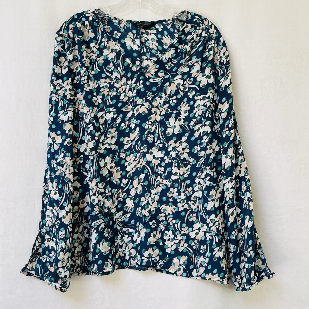 Banana Repulic Blouse Womens Large Slit Sleeves Boho Floral Cottagecore Party
